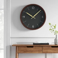 20" Walnut Woodgrain Wall Clock Black - Project 62â„¢