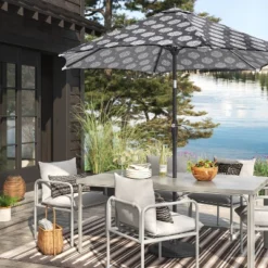 7'x10' Striped Tapestry Rectangular Woven Outdoor Area Rug Charcoal Gray - Project 62â„¢