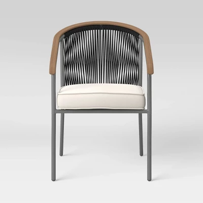 2pc Apex Mixed Material Outdoor Patio Dining Chairs Arm Chairs Black - Project 62™ - Image 3