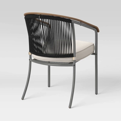 2pc Apex Mixed Material Outdoor Patio Dining Chairs Arm Chairs Black - Project 62™ - Image 4