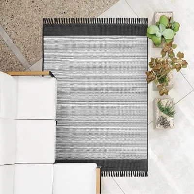 7' X 10' Outdoor Rug Striped Fringe Black - Project 62™ - Image 3