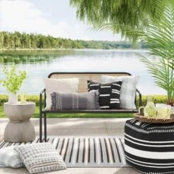 5' X 7' Woven Striped Outdoor Rug Ivory/Gray - Project 62â„¢