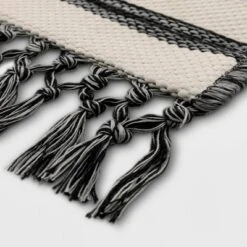 7' X 10' Fringed Stripe Outdoor Rug Charcoal - Project 62™